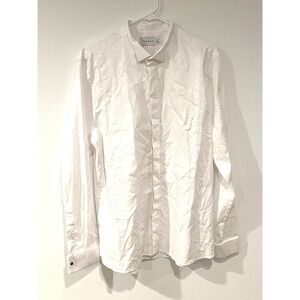 Topman Men's White Button Down Shirt XL 44" Chest Stretch Cotton